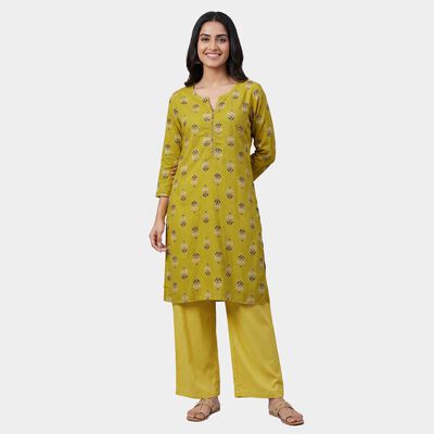 Women's Green Notch Neck Floral Printed Kurta